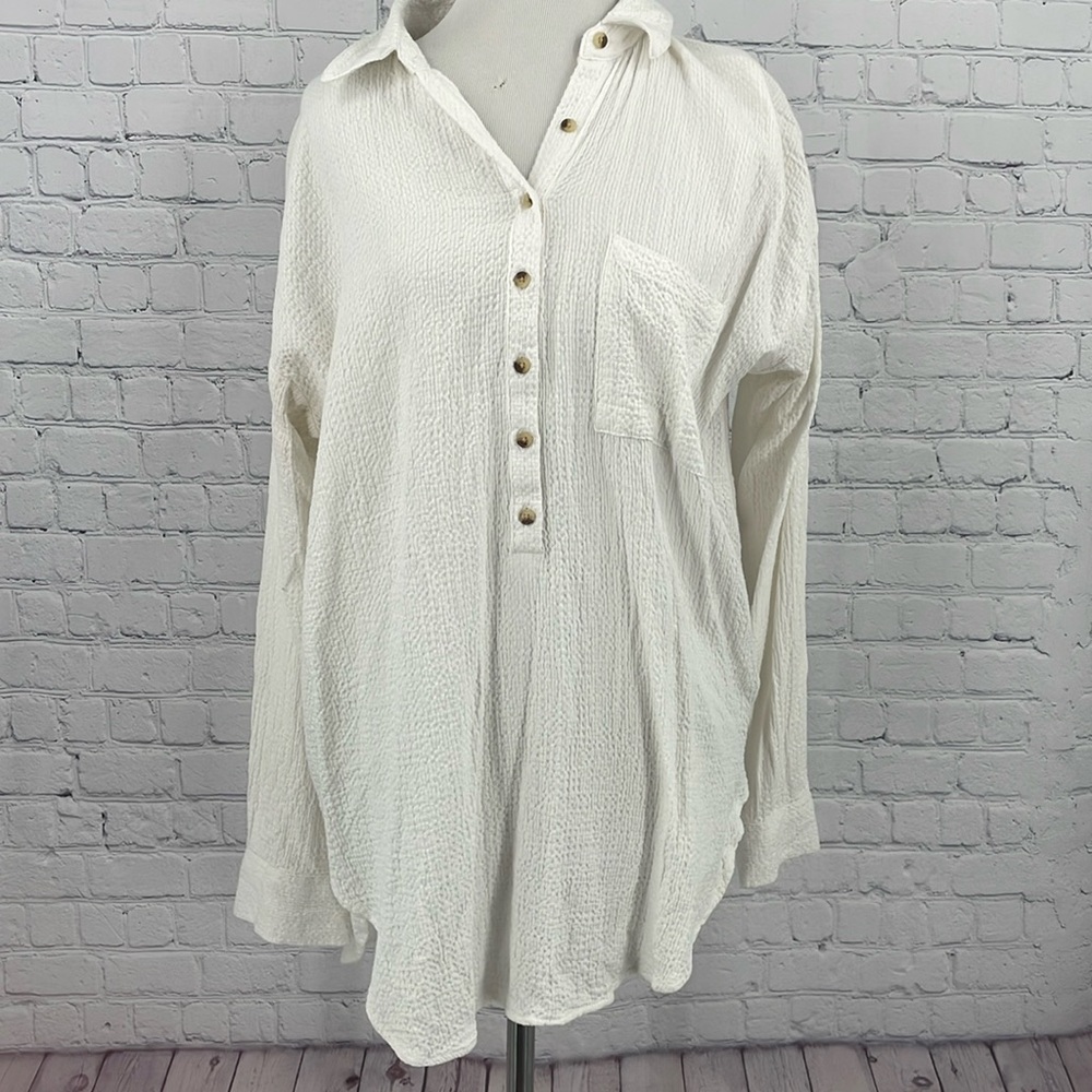 Anthropologie Pilcro And The Letterpress White Flowy Basic Pocket Long Sleeve S